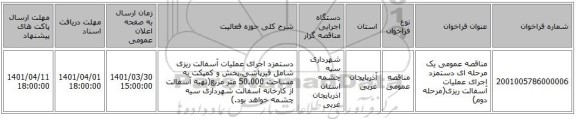 مناقصه، مناقصه عمومی یک مرحله ای دستمزد اجرای عملیات آسفالت ریزی(مرحله دوم)