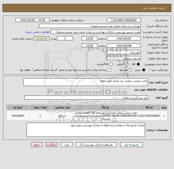 استعلام چارت بینایی سنجی دید نزدیک طبق نمونه