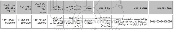 مناقصه، مناقصه عمومی همزمان با ارزیابی (یکپارچه) دو مرحله ای خرید کابل خودنگهدار آلیاژی سه در هفتاد