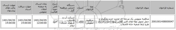 مناقصه، مناقصه عمومی یک مرحله ای تجدید خرید،بارگیری و حمل تحویل لوله های فایبر گلاس پروژه احداث ف یک طرح ارتقا تصفیه خانه فاضلاب