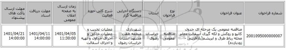 مناقصه، مناقصه عمومی یک مرحله ای جدول کانیو و روکش و لکه گیری آسفالت معابر محله رباط طرق و ابریشم(بازآفرینی - زودبازده)