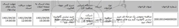 مناقصه، مناقصه عمومی یک مرحله ای خرید نبشی گالوانیزه گرم برج های خطوط انتقال نیرو