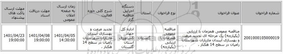 مناقصه، مناقصه عمومی همزمان با ارزیابی (یکپارچه) یک مرحله ای تجدید مرمت و بهسازی آببندان مازیاران شهرستان رامیان در سطح 14 هکتار .