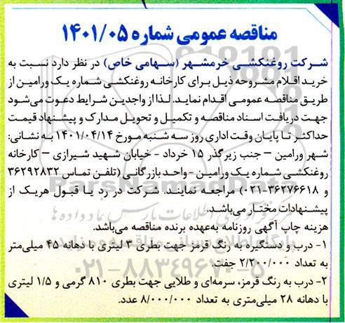 مناقصه خرید اقلام مشروحه شامل درب و دستگیره و...