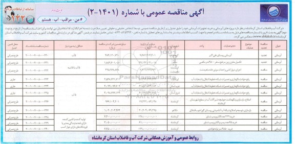 مناقصه پروژه های آبرسانی  و خرید تجهیزات آبرسانی -نوبت دوم