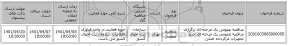 مناقصه، مناقصه عمومی یک مرحله ای برگزاری مناقصه عمومی یک مرحله ای خرید تجهیزات مرکزداده اصلی
