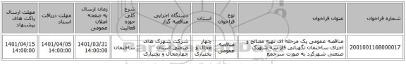 مناقصه، مناقصه عمومی یک مرحله ای تهیه مصالح و اجرای ساختمان نگهبانی فاز سه شهرک صنعتی شهرکرد به صورت سرجمع