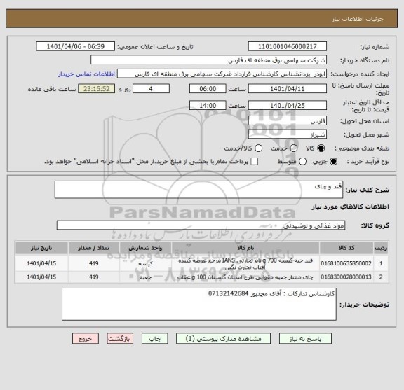 استعلام قند و چای