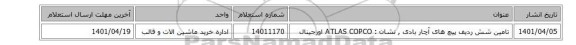 تامین شش ردیف پیچ های آچار بادی ,  نشان :  ATLAS COPCO اورجینال