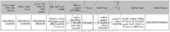 مناقصه، مناقصه عمومی همزمان با ارزیابی (یکپارچه) یک مرحله ای احداث ساختمان کنترل دوربین های مدار بسته واقع در سایت 3