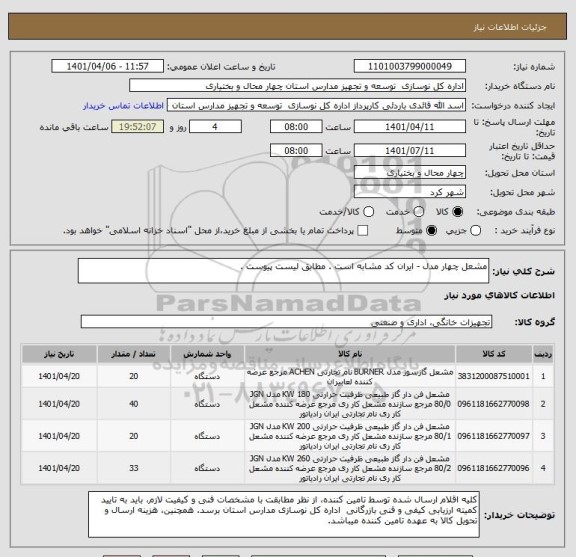 استعلام مشعل چهار مدل - ایران کد مشابه است . مطابق لیست پیوست .