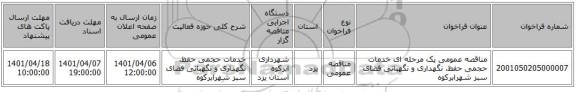 مناقصه، مناقصه عمومی یک مرحله ای خدمات حجمی حفظ، نگهداری و نگهبانی فضای سبز شهرابرکوه
