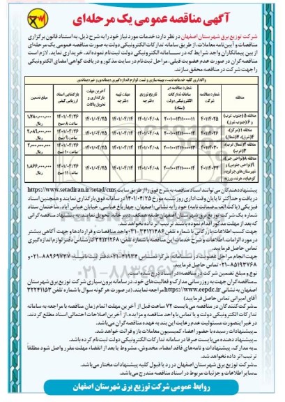 مناقصه واگذاری کلیه خدمات نصب، بهینه سازی و تست لوازم اندازه گیری دیماندی و غیردیماندی 