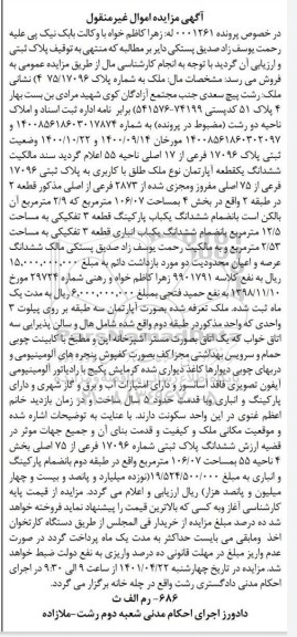 مزایده ملک با پلاک ثبتی 17096 فرعی از 75 اصلی