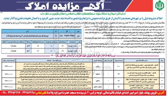 مزایده فروش املاک