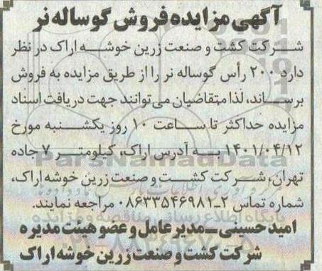 مزایده فروش گوساله نر 