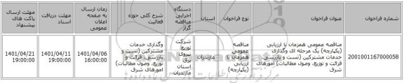 مناقصه، مناقصه عمومی همزمان با ارزیابی (یکپارچه) یک مرحله ای وگذاری خدمات مشترکین (تست و بازرسی، قرائت و توزیع، وصول مطالبات) امورهای شرق