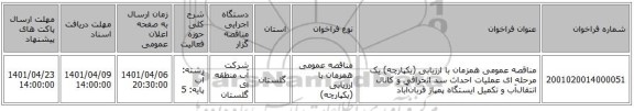 مناقصه، مناقصه عمومی همزمان با ارزیابی (یکپارچه) یک مرحله ای عملیات احداث سد انحرافی و کانال انتقال‌آب و تکمیل ایستگاه پمپاژ قربان‌آباد