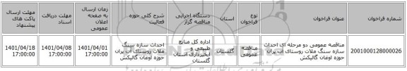 مناقصه، مناقصه عمومی دو مرحله ای احداث سازه سنگ  ملات روستای آب پران حوزه اوغان گالیکش