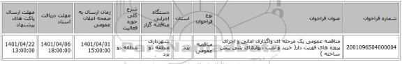 مناقصه، مناقصه عمومی یک مرحله ای واگذاری امانی و اجرای پروژه های فوریت دار( خرید و نصب دیوارهای بتنی پیش ساخته )