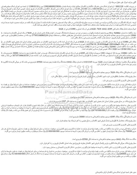 مزایده فروش پلاک های ثبتی 6395، 6442، 7639، 6428 فرعی از یک اصلی و 31990 فرعی از 6428