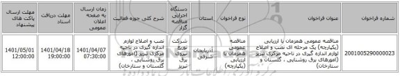 مناقصه، مناقصه عمومی همزمان با ارزیابی (یکپارچه) یک مرحله ای  نصب و اصلاح لوازم اندازه گیری در ناحیه مرکزی تبریز (امورهای برق روشنایی ، گلستان و ستارخان)
