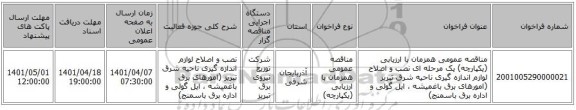 مناقصه، مناقصه عمومی همزمان با ارزیابی (یکپارچه) یک مرحله ای  نصب و اصلاح لوازم اندازه گیری ناحیه شرق تبریز (امورهای برق باغمیشه ، ایل گولی  و اداره برق باسمنج)
