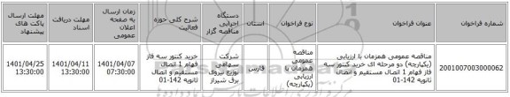 مناقصه، مناقصه عمومی همزمان با ارزیابی (یکپارچه) دو مرحله ای خرید کنتور سه فاز فهام 1 اتصال مستقیم و اتصال ثانویه 142-01