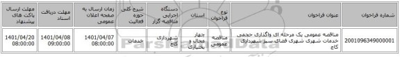 مناقصه، مناقصه عمومی یک مرحله ای واگذاری حجمی خدمات شهری شهری فضای سبز شهرداری کاج