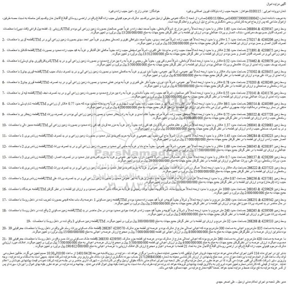 مزایده فروش ارزیابی زمین  :1- قطعه یول قراغی (کت دیبی) با مختصات UTM  