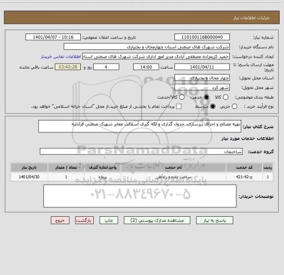 استعلام تهیه مصالح و اجرای زیرسازی، جدول گذاری و لکه گیری آسفالت معابر شهرک صنعتی فرادنبه