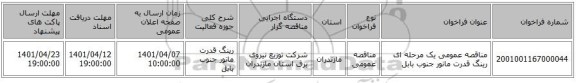 مناقصه، مناقصه عمومی یک مرحله ای رینگ قدرت مانور جنوب  بابل
