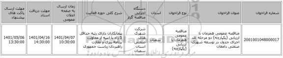 مناقصه، مناقصه عمومی همزمان با ارزیابی (یکپارچه) دو مرحله ای اجرای جدول در توسعه شهرک صنعتی دامغان