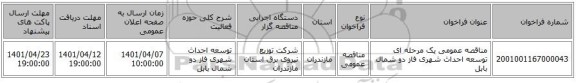 مناقصه، مناقصه عمومی یک مرحله ای توسعه احداث شهری فاز دو شمال بابل