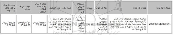 مناقصه، مناقصه عمومی همزمان با ارزیابی (یکپارچه) یک مرحله ای عملیات حفر و پمپاژ چهارحلقه چاه آب شرب  به روش دورانی همراه با تهیه و نصب لوله جدار 14 اینچ فولادی