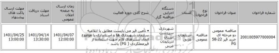 مناقصه، مناقصه عمومی دو مرحله ای خرید  قیر 22-58   PG