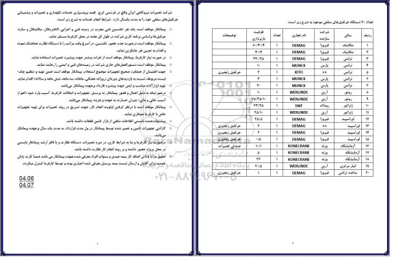 مناقصه برونسپاری خدمات نگهداری و تعمیرات و پشتیبانی جرثقیل های سقفی