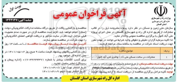فراخوان مشارکت در ساخت ملی 118 واحدی