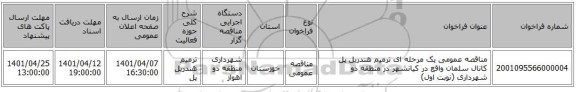 مناقصه، مناقصه عمومی یک مرحله ای ترمیم هندریل پل کانال سلمان واقع در کیانشهر در منطقه دو شهرداری (نوبت اول)