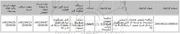مناقصه، مناقصه عمومی همزمان با ارزیابی (یکپارچه) دو مرحله ای کابل خودنگهدار سه فاز فشار ضعیف ۶ رشته ای 4 در 70