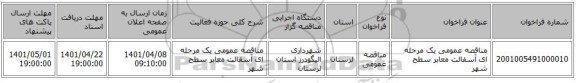 مناقصه، مناقصه عمومی یک مرحله ای آسفالت معابر سطح شهر