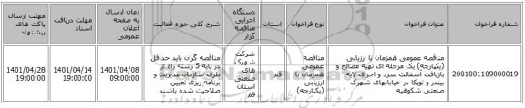 مناقصه، مناقصه عمومی همزمان با ارزیابی (یکپارچه) یک مرحله ای تهیه مصالح و بازیافت آسفالت سرد و اجرای لایه بیندر و توپکا در خیابانهای شهرک صنعتی شکوهیه