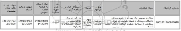 مناقصه، مناقصه عمومی یک مرحله ای تهیه مصالح واجرای زیرسازی و شبکه هدایت آب های سطحی و آسفالت شهرک صنعتی لردگان-تجدید شده