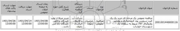 مناقصه، مناقصه عمومی یک مرحله ای خرید یک پک کیت سرویس یون کروماتوگراف و  ولتامتر پلاروگراف 797 مربوط به سلطان آباد شهرستان خوشاب