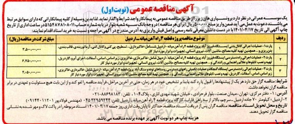 مناقصه عمومی عملیات اجرائی کانال بتنی ایستگاه...