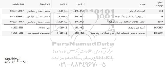 استعلام کوپلینگ گیربکس و...