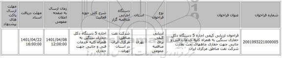 مناقصه، فراخوان ارزیابی کیفی اجاره 5 دستگاه دکل حفاری سنگین به همراه کلیه خدمات فنی و جانبی جهت حفاری چاههای تحت نظارت شرکت نفت مناطق مرکزی ایران