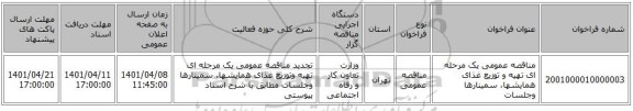 مناقصه، مناقصه عمومی یک مرحله ای تهیه و توزیع غذای همایشها، سمینارها وجلسات