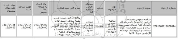 مناقصه، مناقصه عمومی همزمان با ارزیابی (یکپارچه) یک مرحله ای واگذاری کلیه خدمات نصب، بهینه سازی و تست لوازم اندازه گیری دیماندی و غیردیماندی درمنطقه 8(نواحی جی) ، 9(نوا
