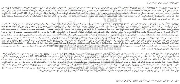 مزایده  ششدانگ یک واحد آپارتمان مسکونی 